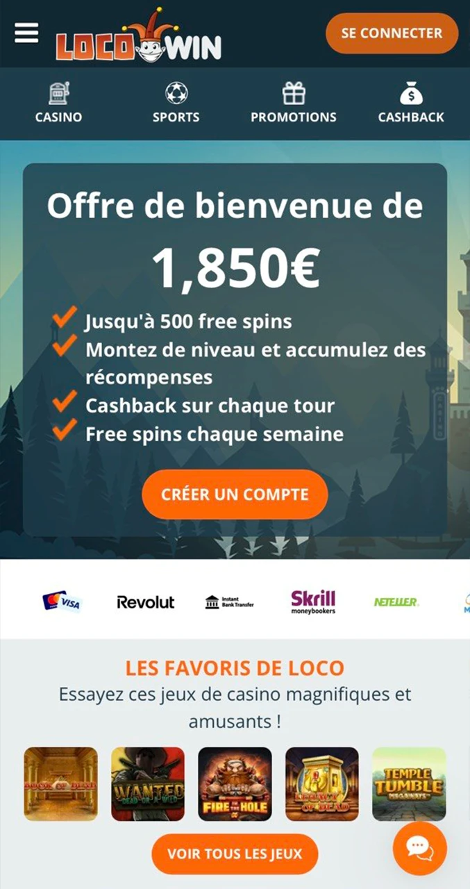 Aperçu de la page d'accueil officielle du site Locowin.