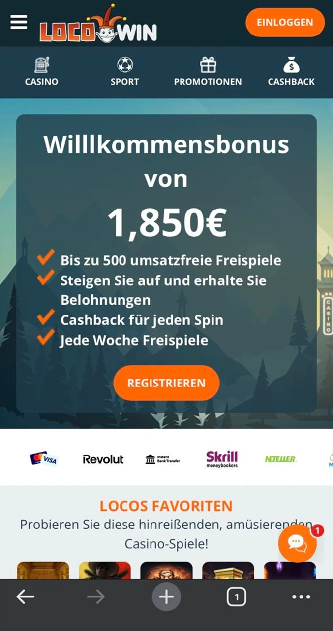 Accès au site mobile Locowin pour le téléchargement.