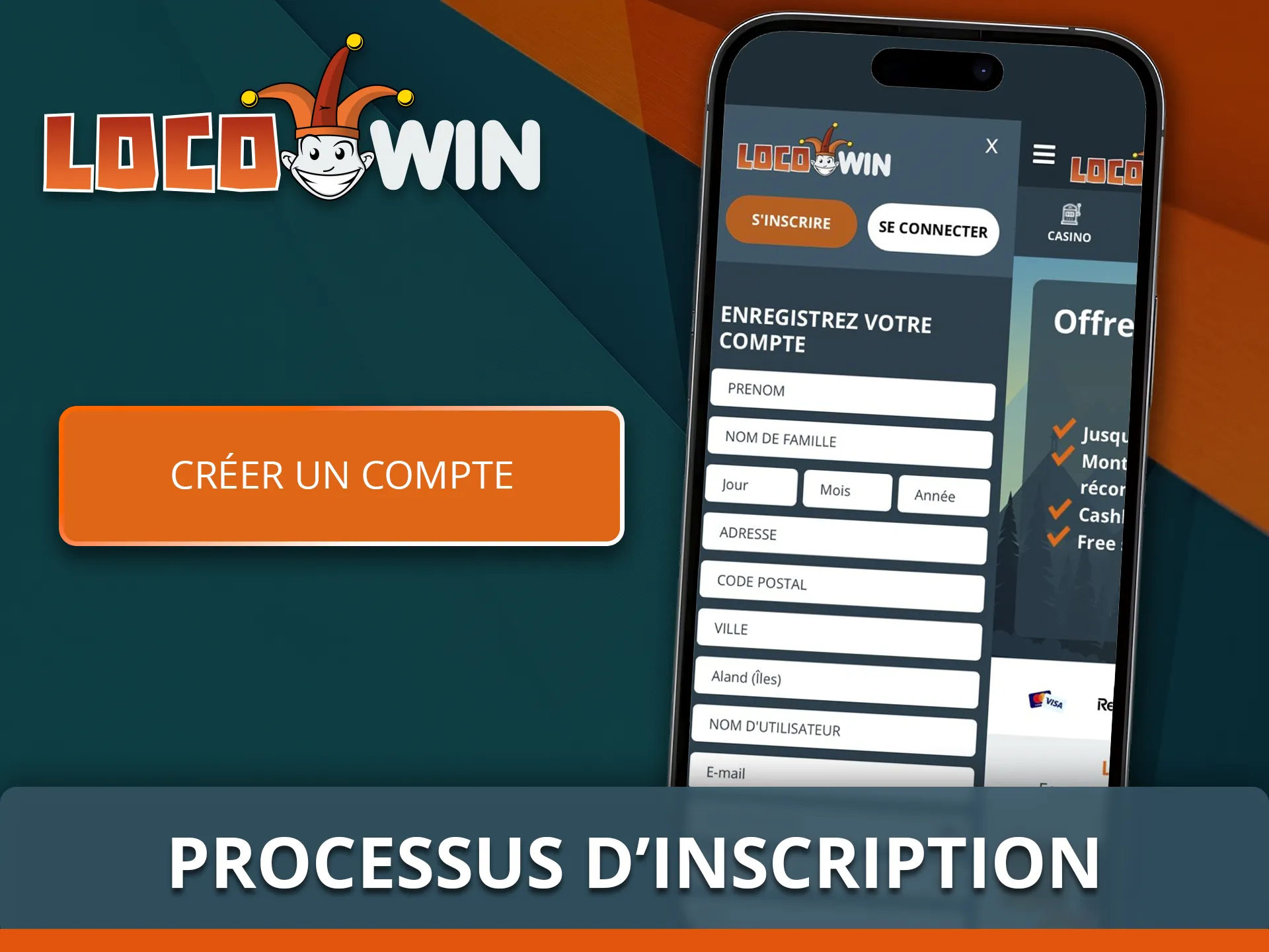 Formulaire d'inscription mobile pour les nouveaux joueurs Locowin.