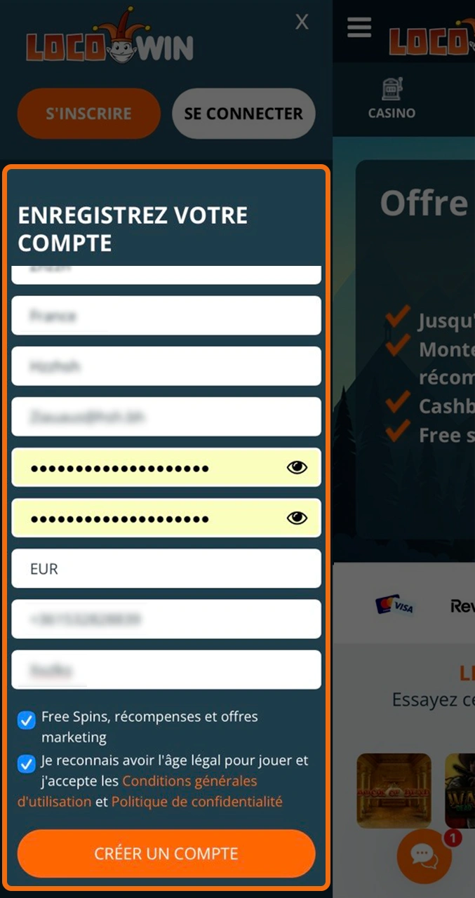Créez un compte rapidement pour parier sur Locowin.