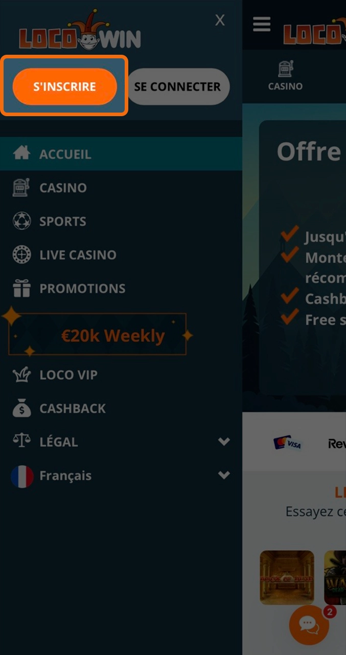 Lancez l'application Locowin pour commencer votre inscription rapide.