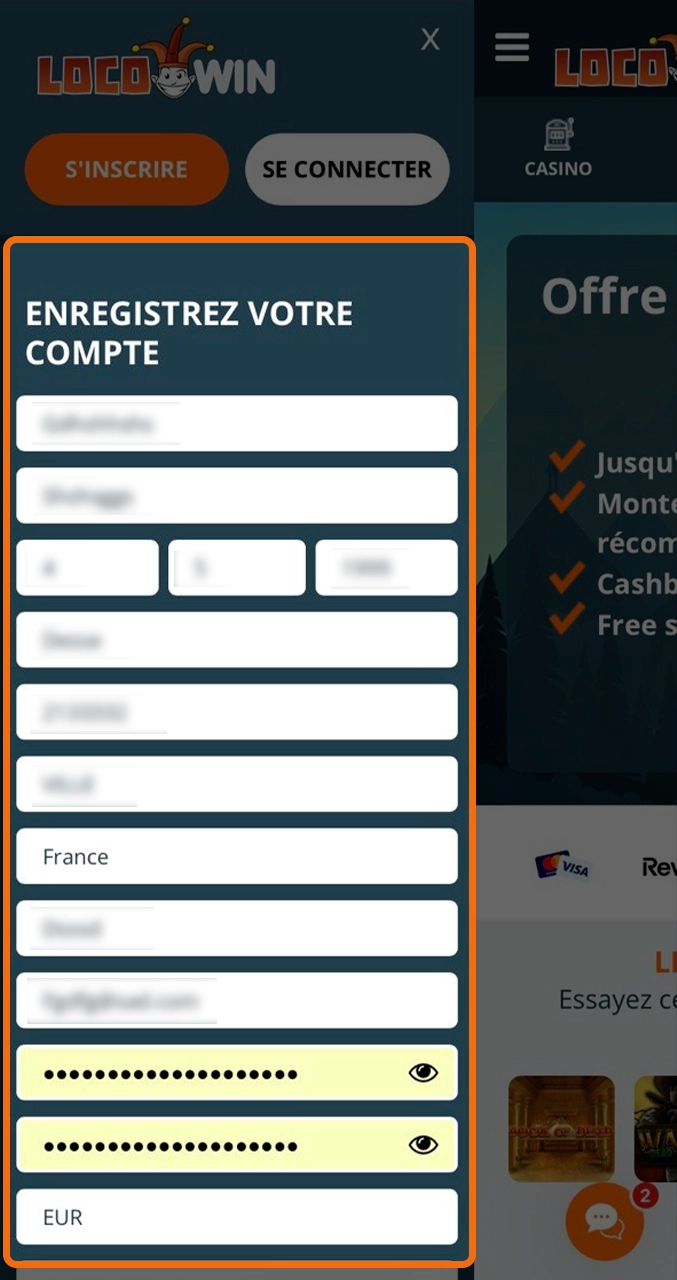 Saisissez vos coordonnées dans le formulaire sécurisé de Locowin.