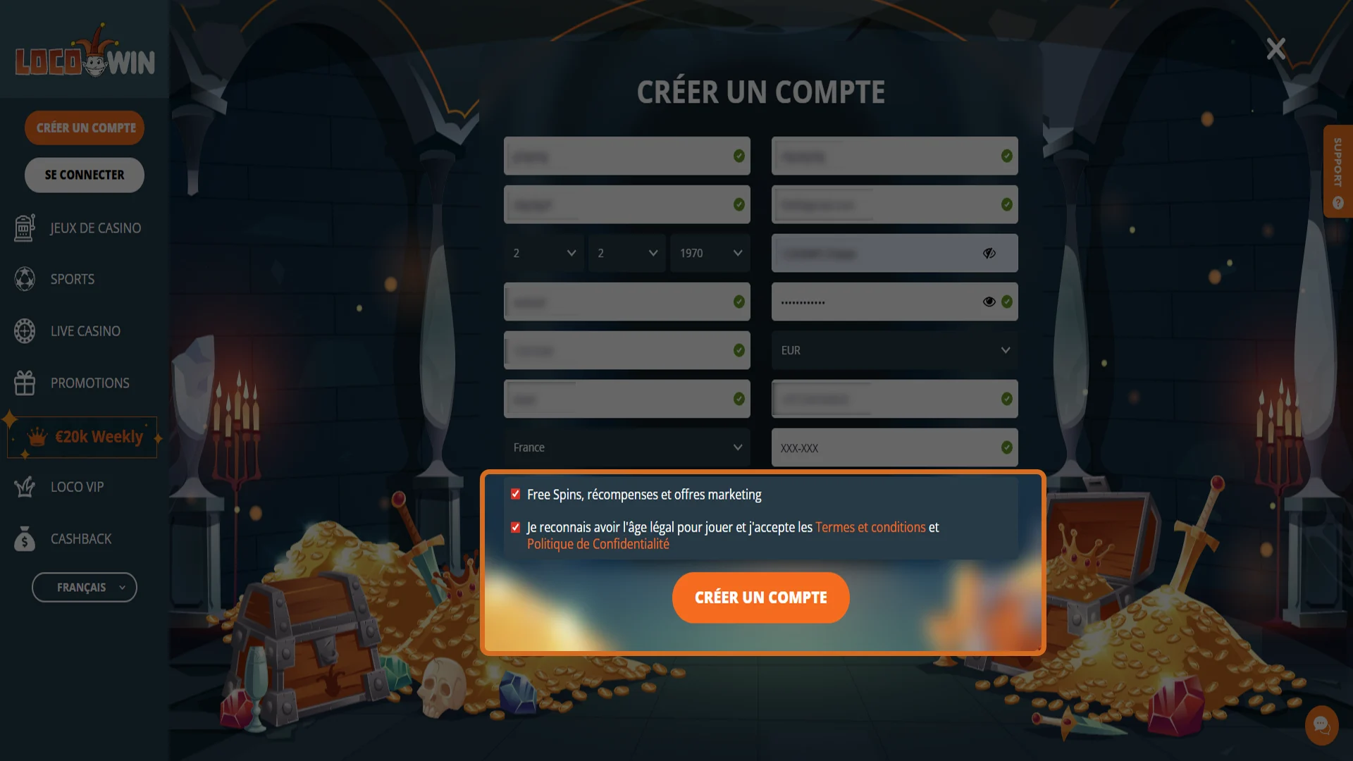 Terminez la création de votre compte joueur sur Locowin.