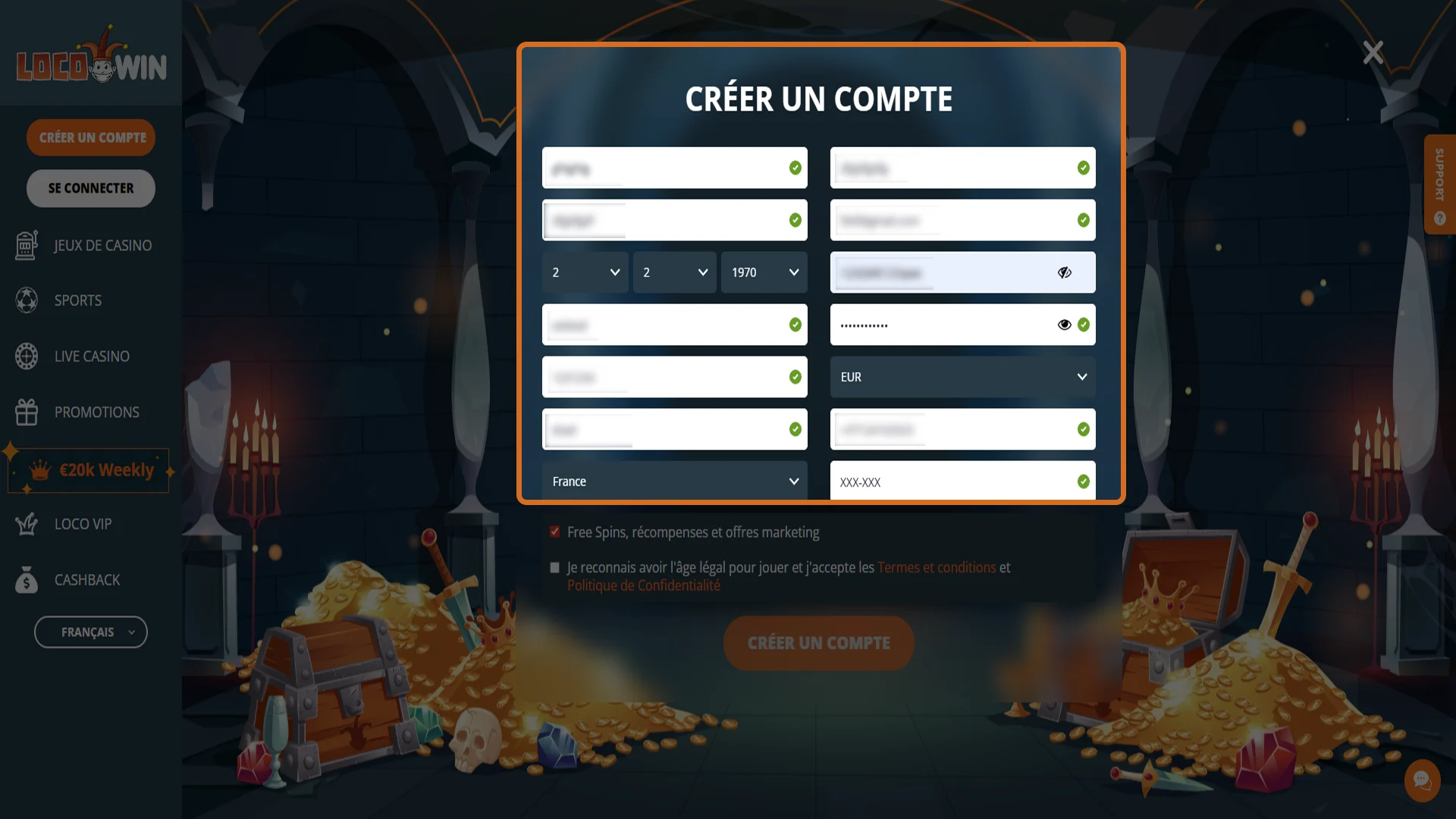 Remplissez les informations nécessaires pour rejoindre la communauté Locowin.