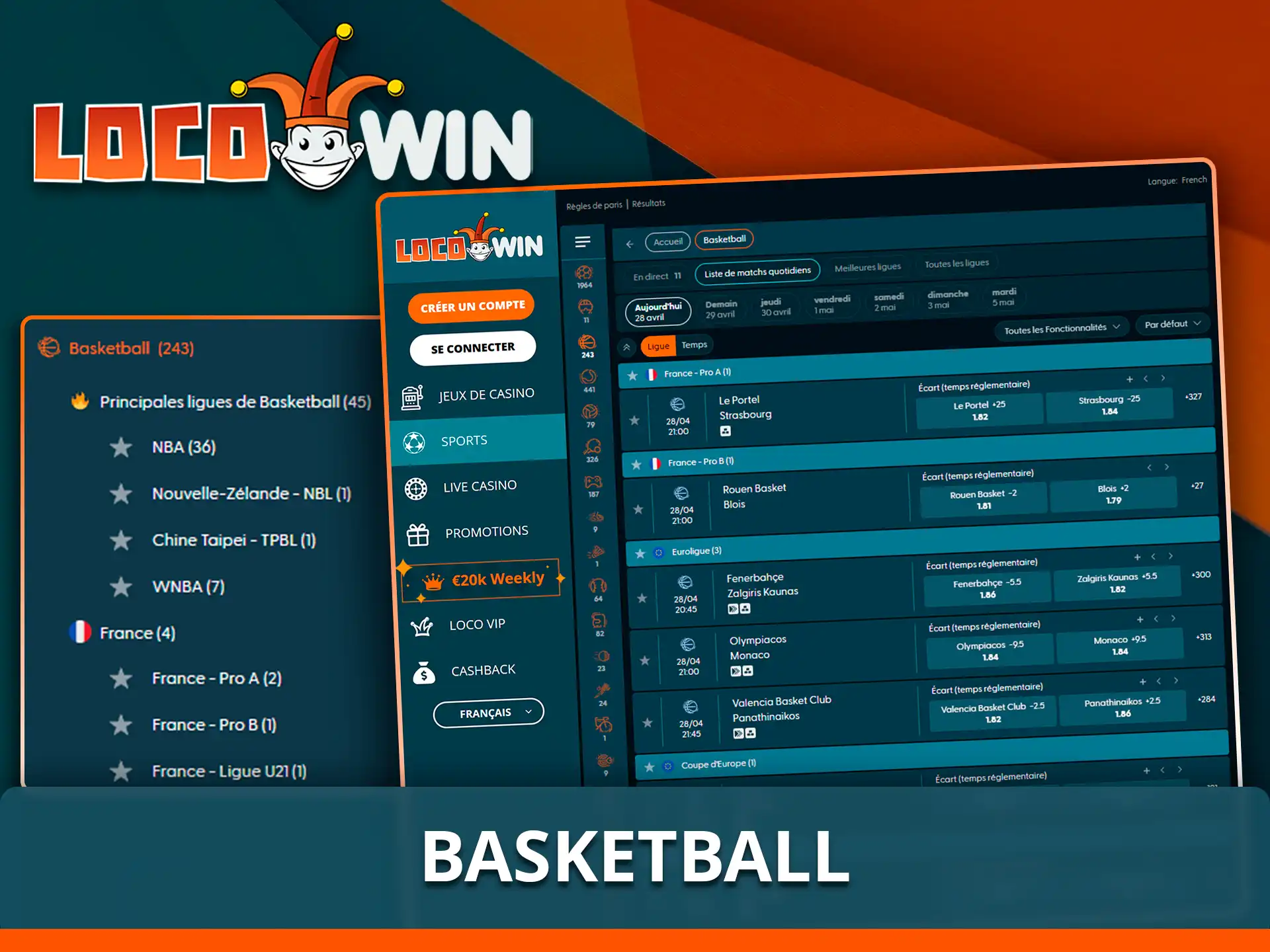 Cotes NBA et compétitions européennes de basket sur Locowin.
