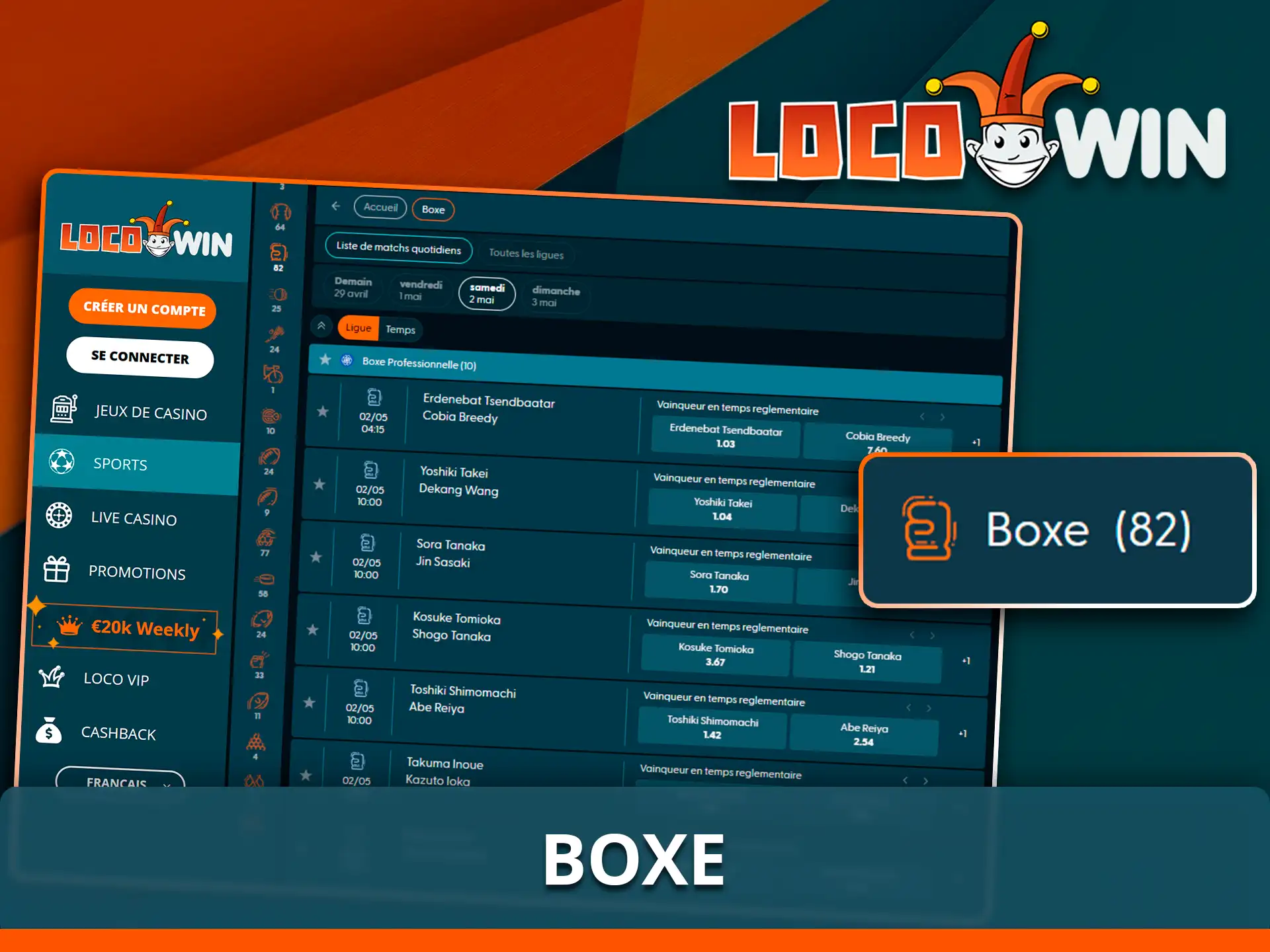 Meilleures cotes pour les combats de boxe sur Locowin.