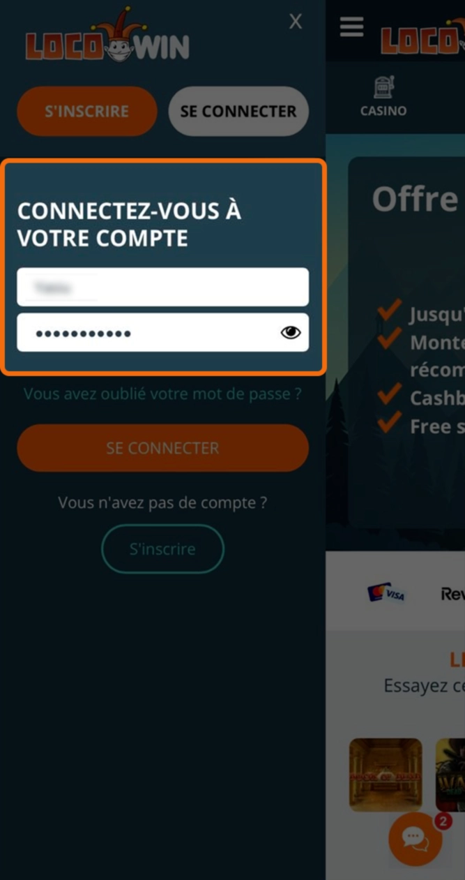 Entrez vos identifiants pour vous connecter à Locowin.