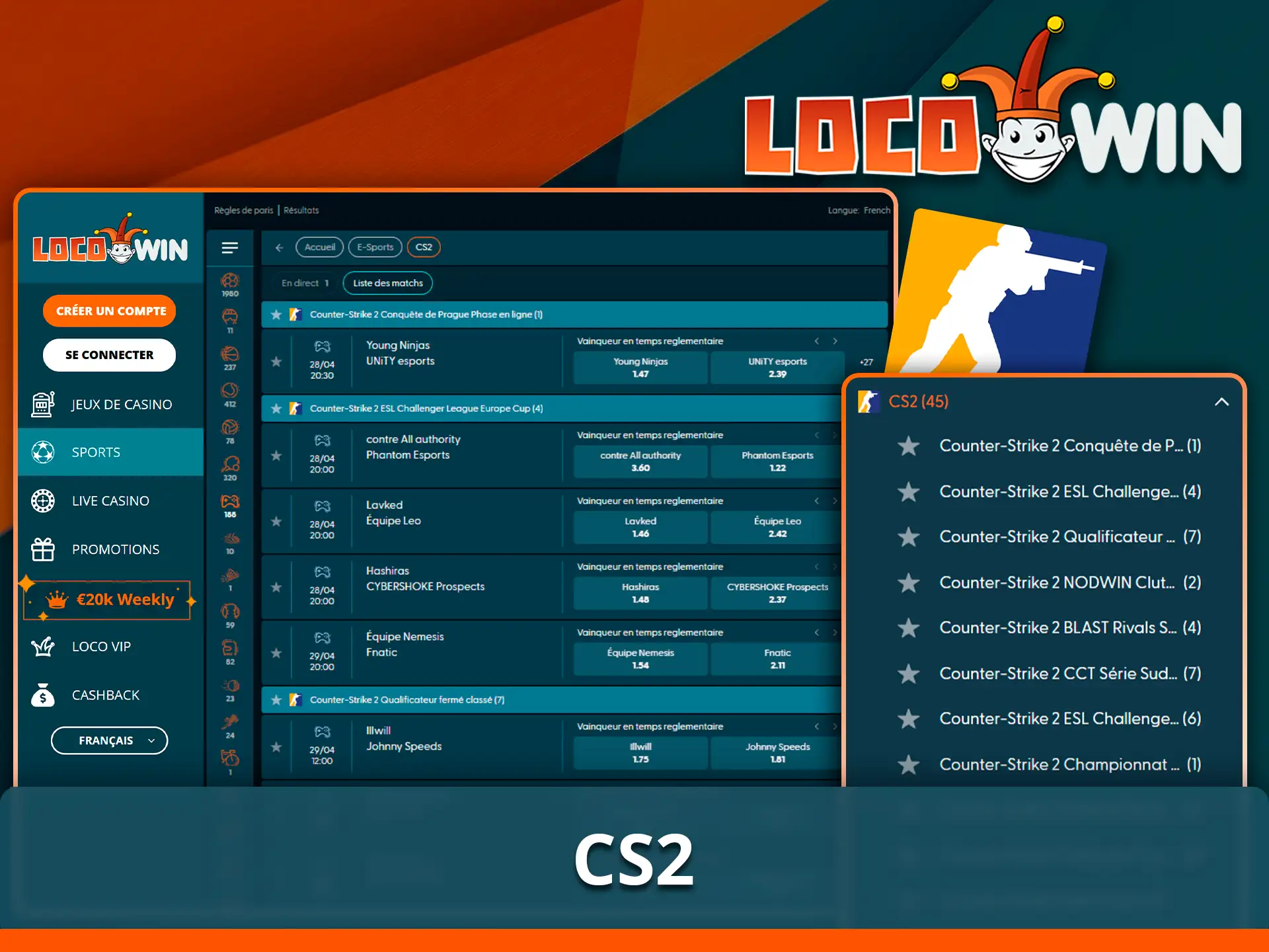 Paris sportifs sur les tournois CS2 via Locowin.