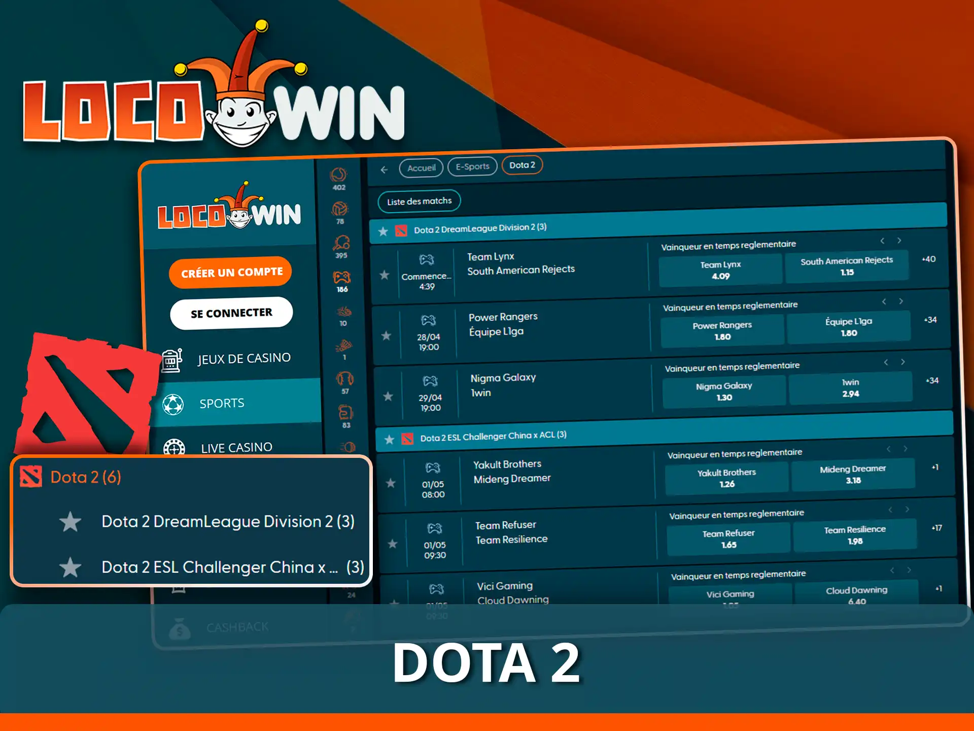 Mises sur les compétitions internationales Dota 2 sur Locowin.