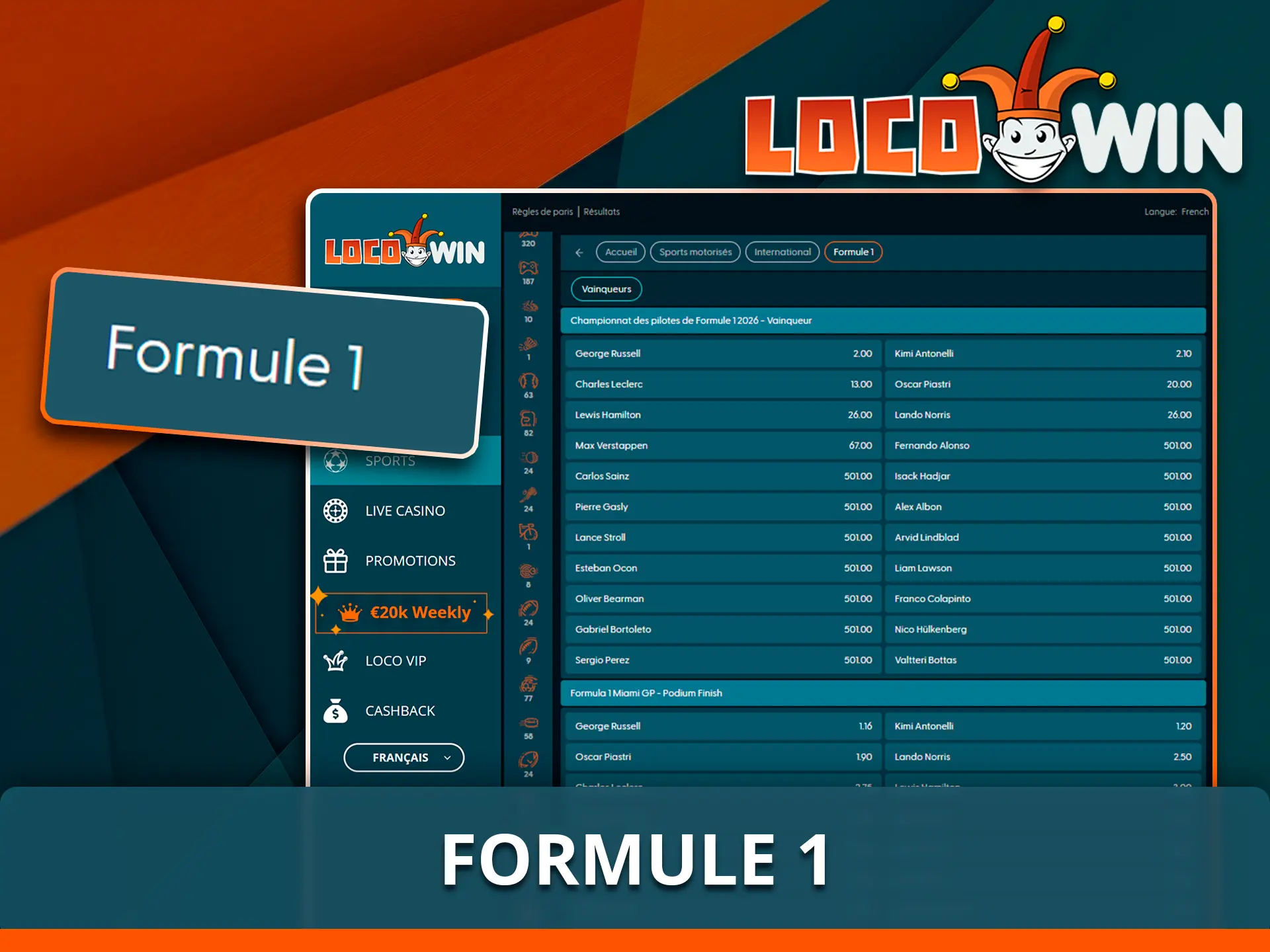 Pronostics et paris sur les Grands Prix sur Locowin.