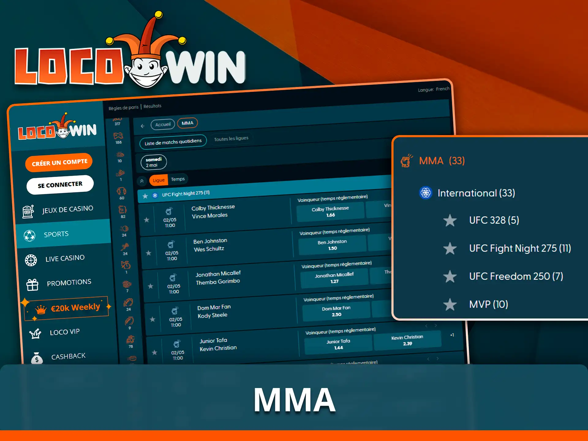 Pariez sur les combats d'UFC et MMA sur Locowin.