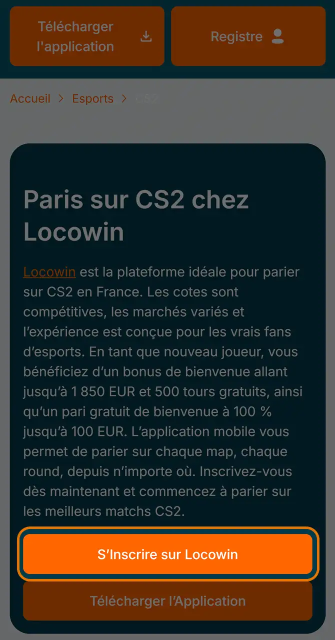 Cliquez pour vous inscrire sur Locowin.