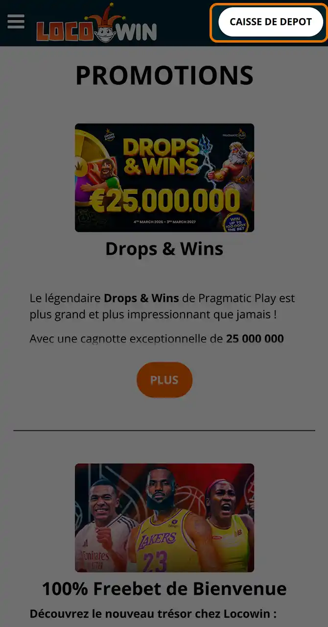 Accédez à la caisse de Locowin.