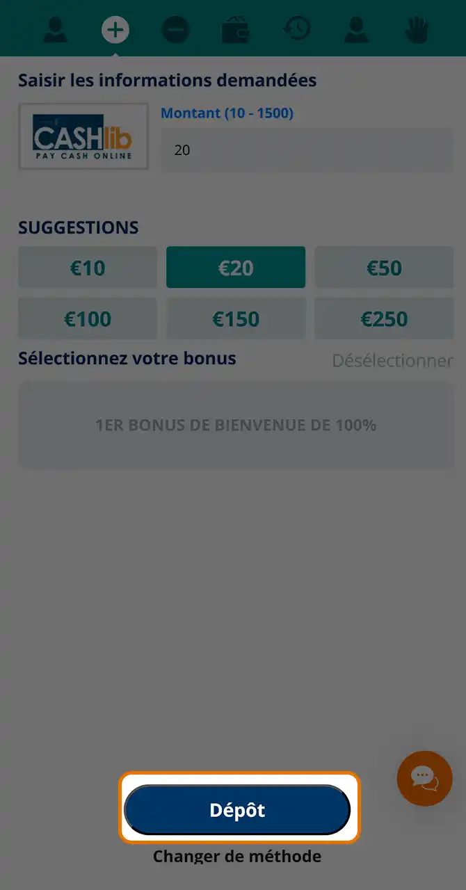 Saisissez et confirmez le dépôt Locowin.