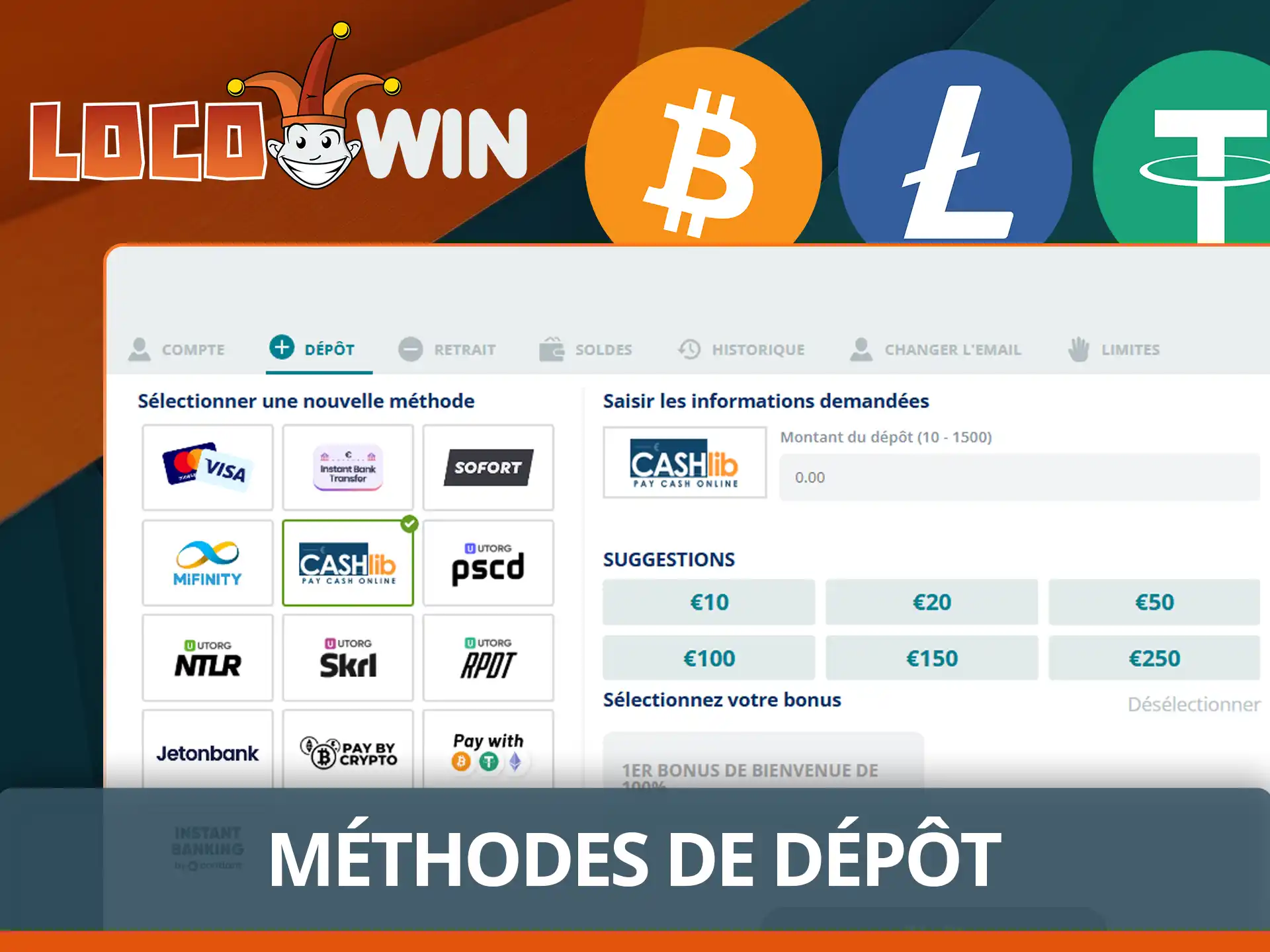Méthodes de dépôt populaires sur Locowin.