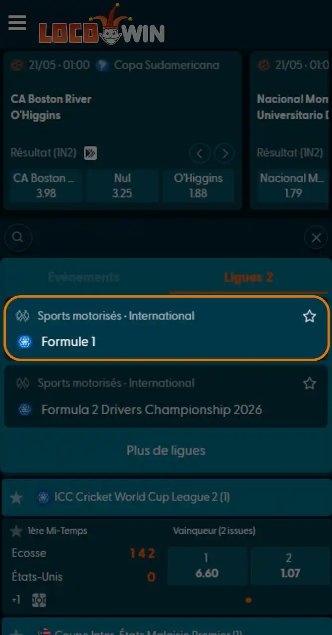 Accédez directement aux paris F1 sur Locowin.