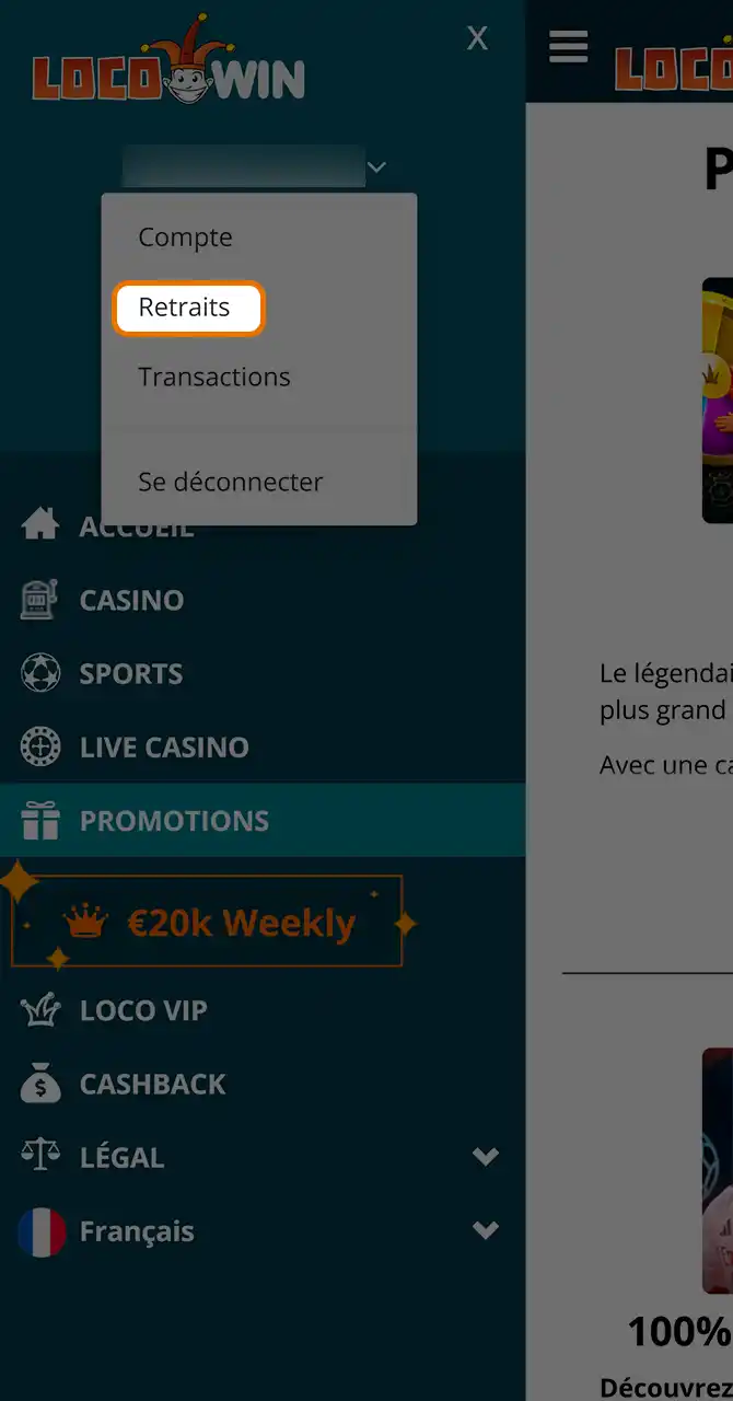 Accédez à la caisse de Locowin.