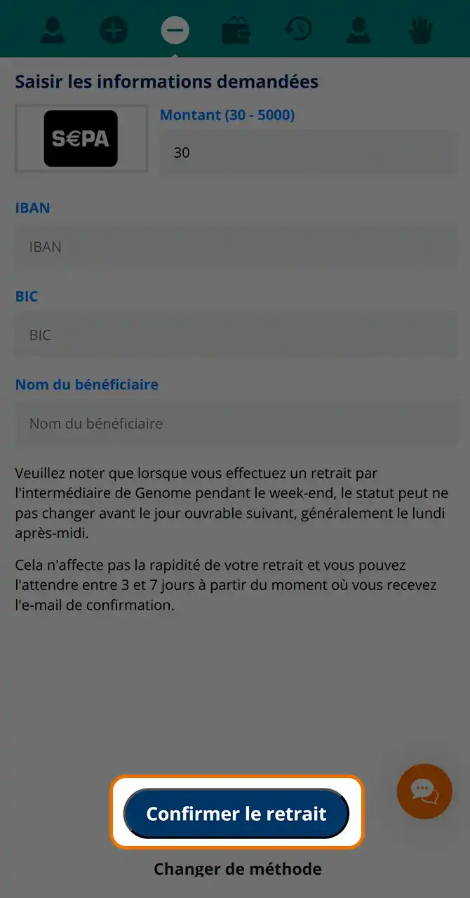 Suivez votre transaction de retrait Locowin.