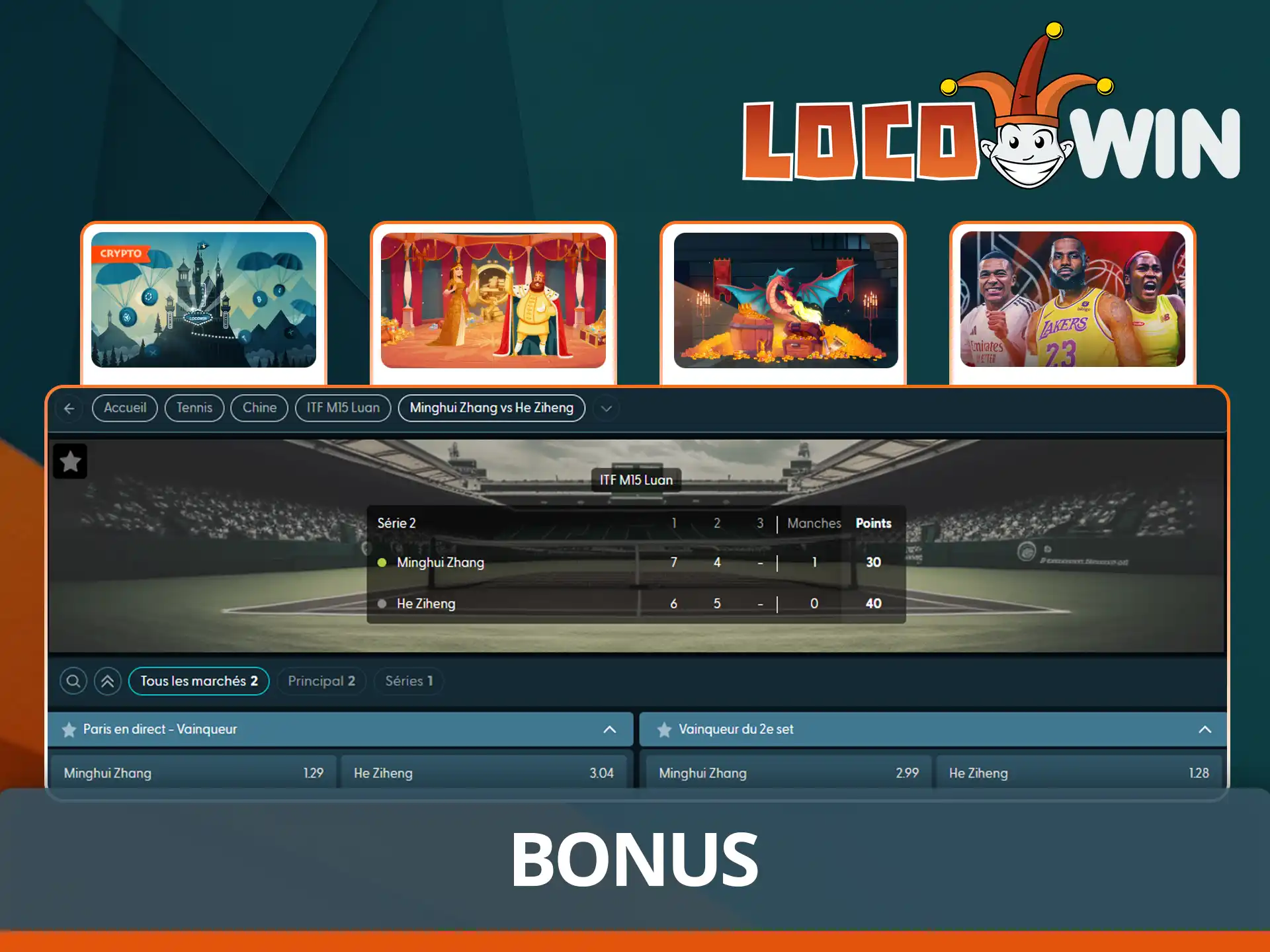 Bonus paris tennis offerts par Locowin.