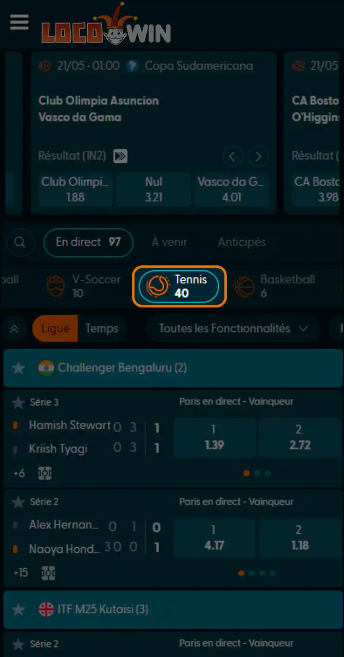 Accédez à la section tennis de Locowin.
