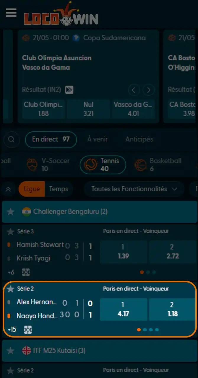 Choisissez votre pari tennis sur Locowin.